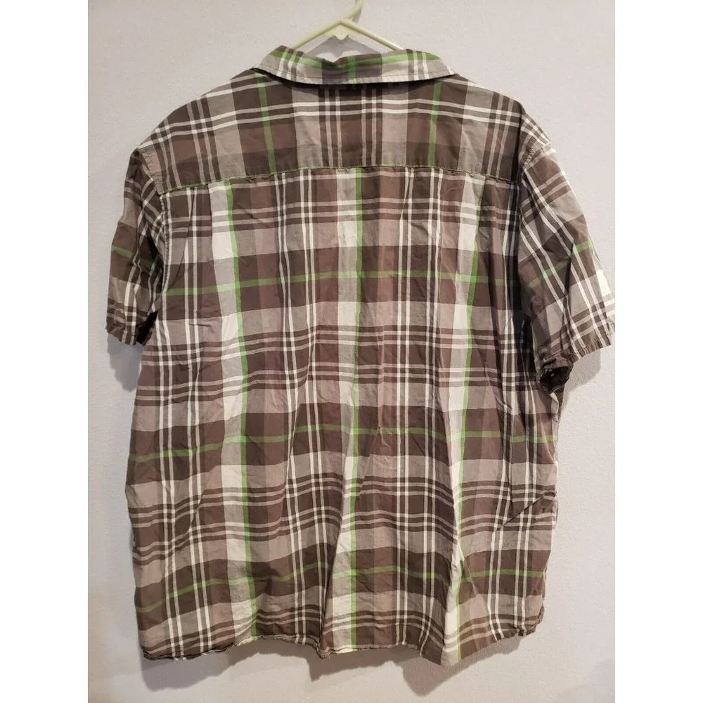 Men's XXL The North Face button down‎ short sleeve shirt: Green & Gray plaid